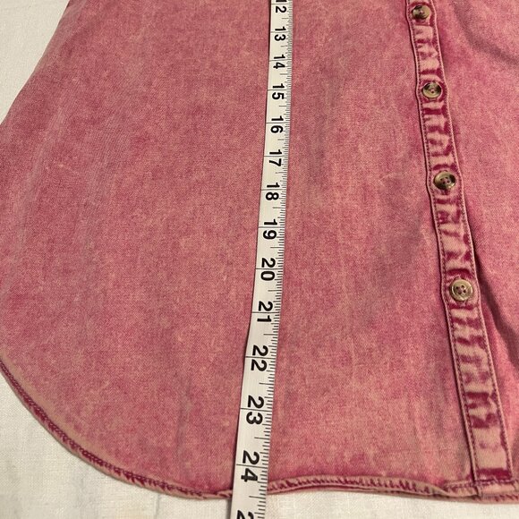 Free People Women's Top Button Front Pink Denim Ruffle Long Sleeve Size Small - Picture 9 of 10
